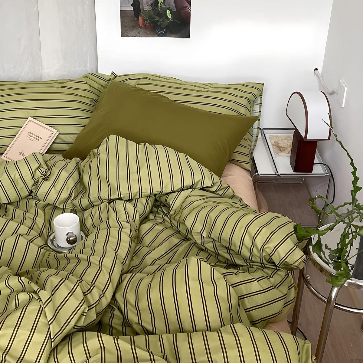 Olive Taupe Striped Duvet Cover Set
