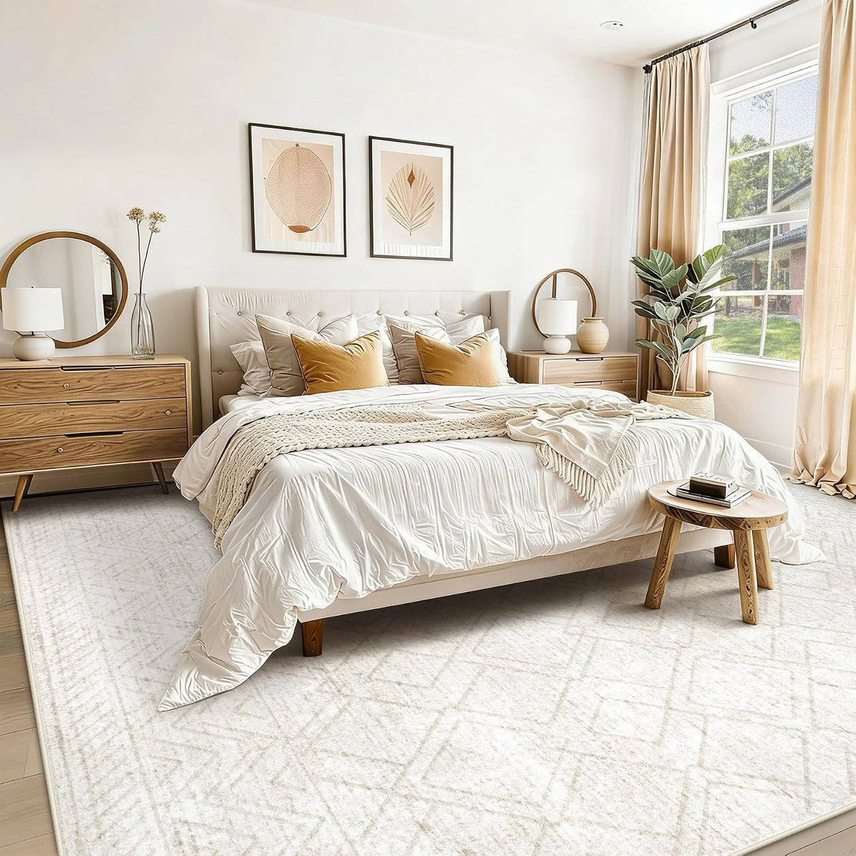 Boho Neutral Geometric Area Rug
