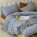 Blue Brown Striped Washed Cotton Duvet Cover Set