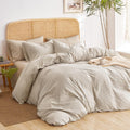 Tan Striped Washed Cotton Duvet Cover Set