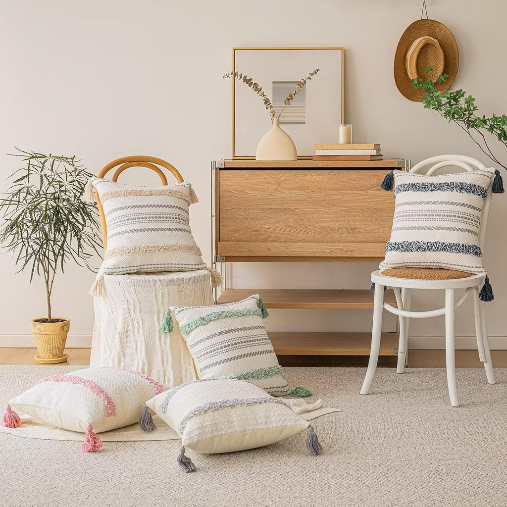 Dark Blue Boho Textured Pillow Covers