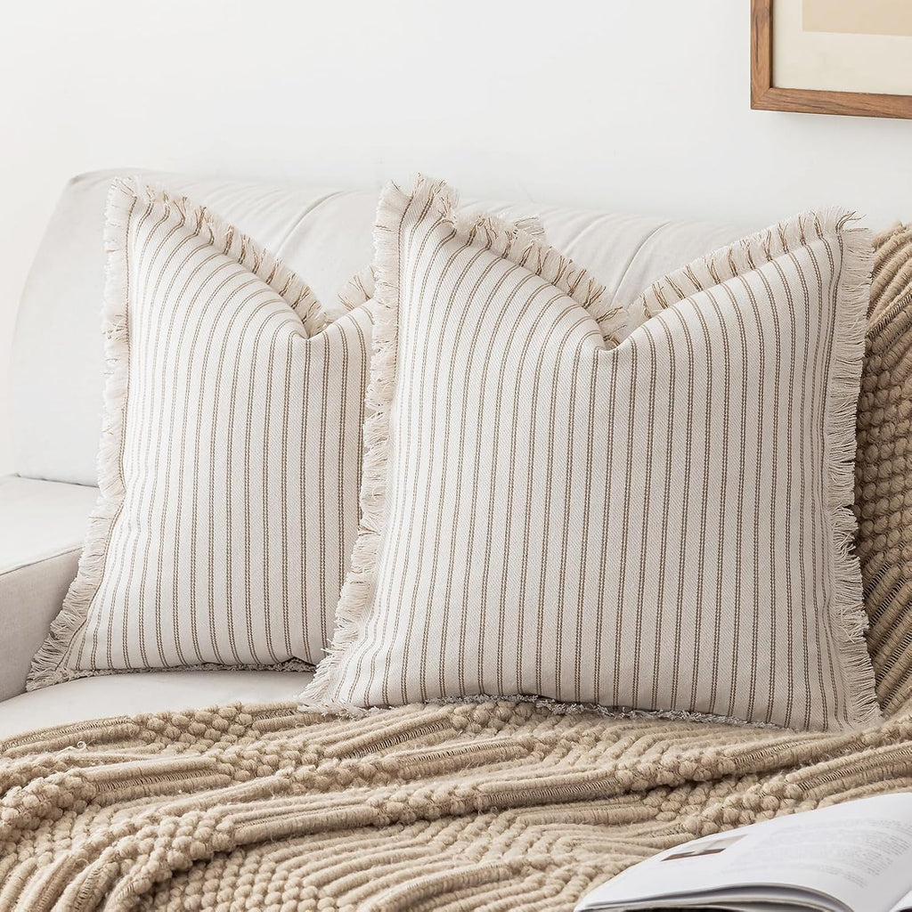 Khaki Boho Fringe Pillow Covers
