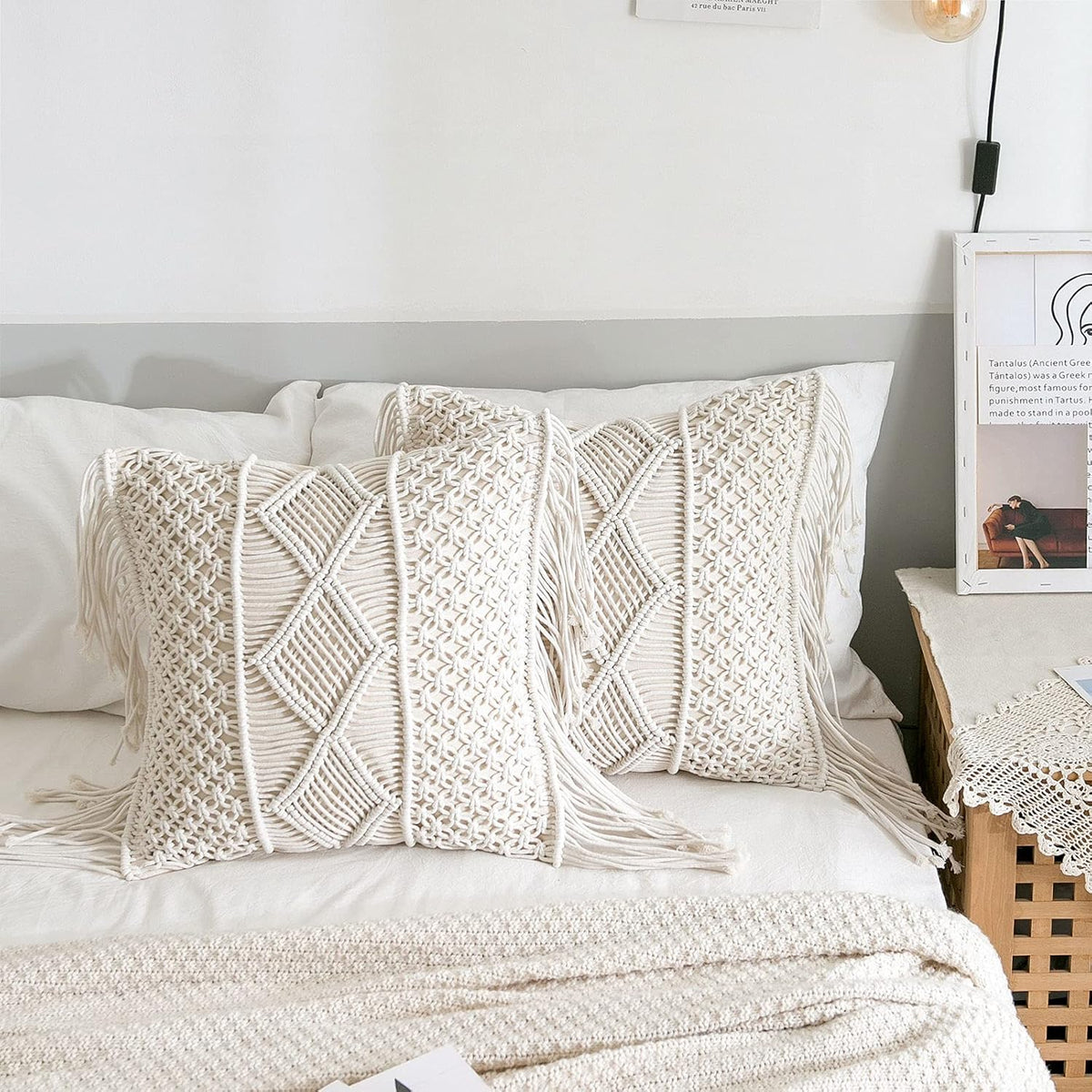 Cream Macrame Boho Pillow Covers