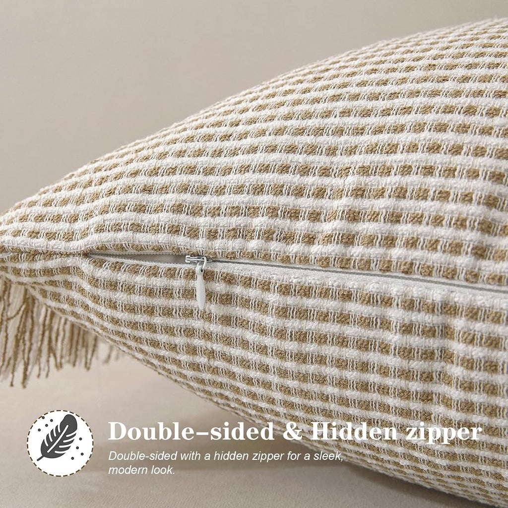 Khaki Boho Fringe Pillow Covers