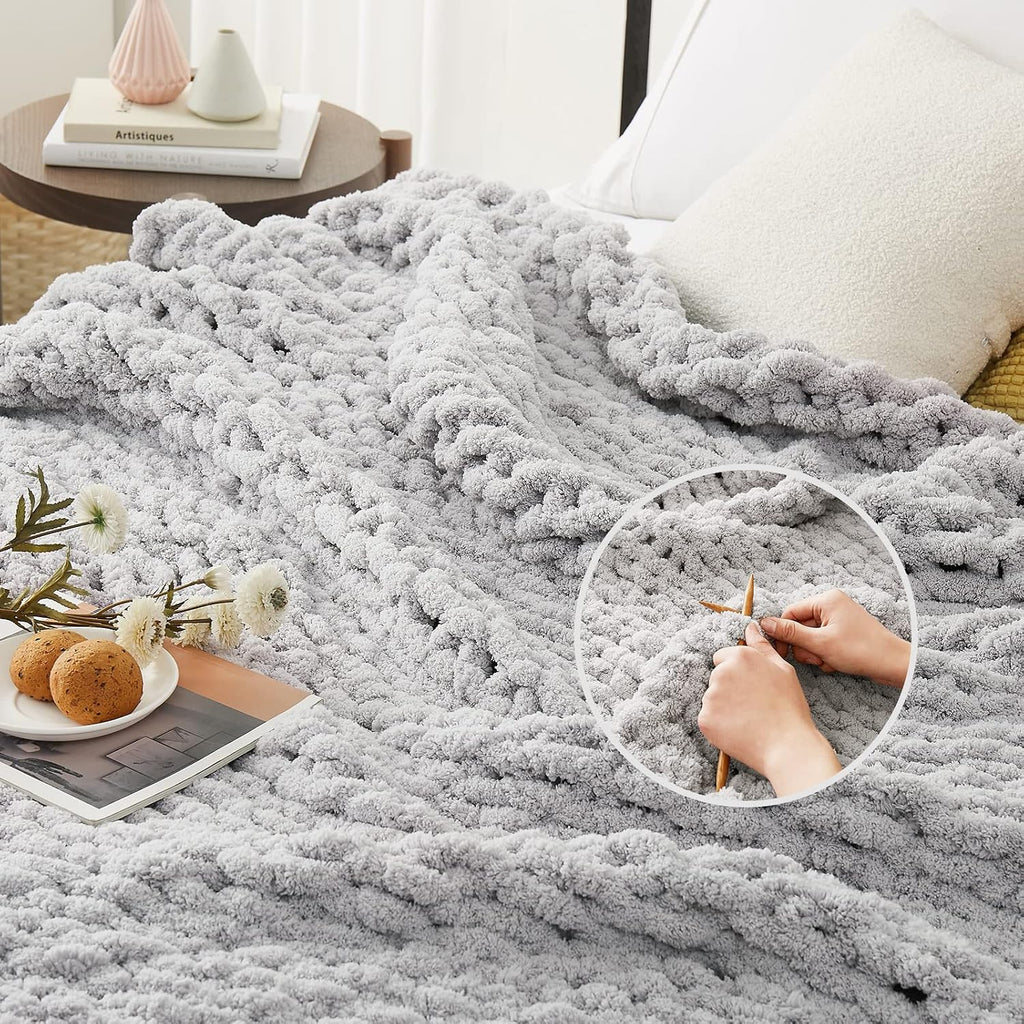 Grey Chunky Chenille Throw Blanket