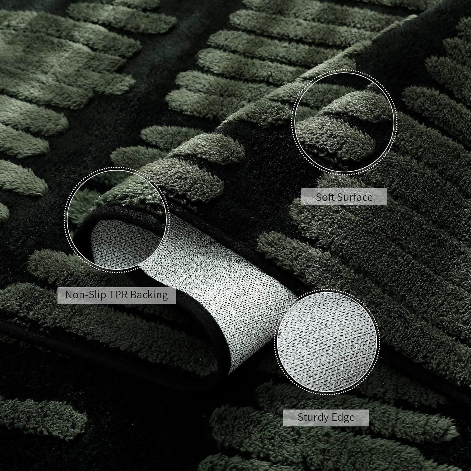 Washable Olive Green Abstract Rug