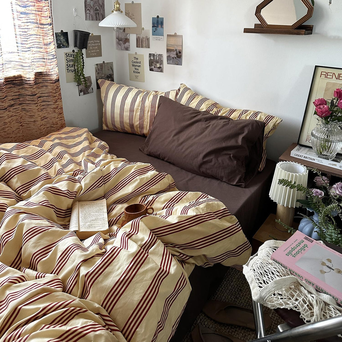 Red Striped Cotton Duvet Cover Set