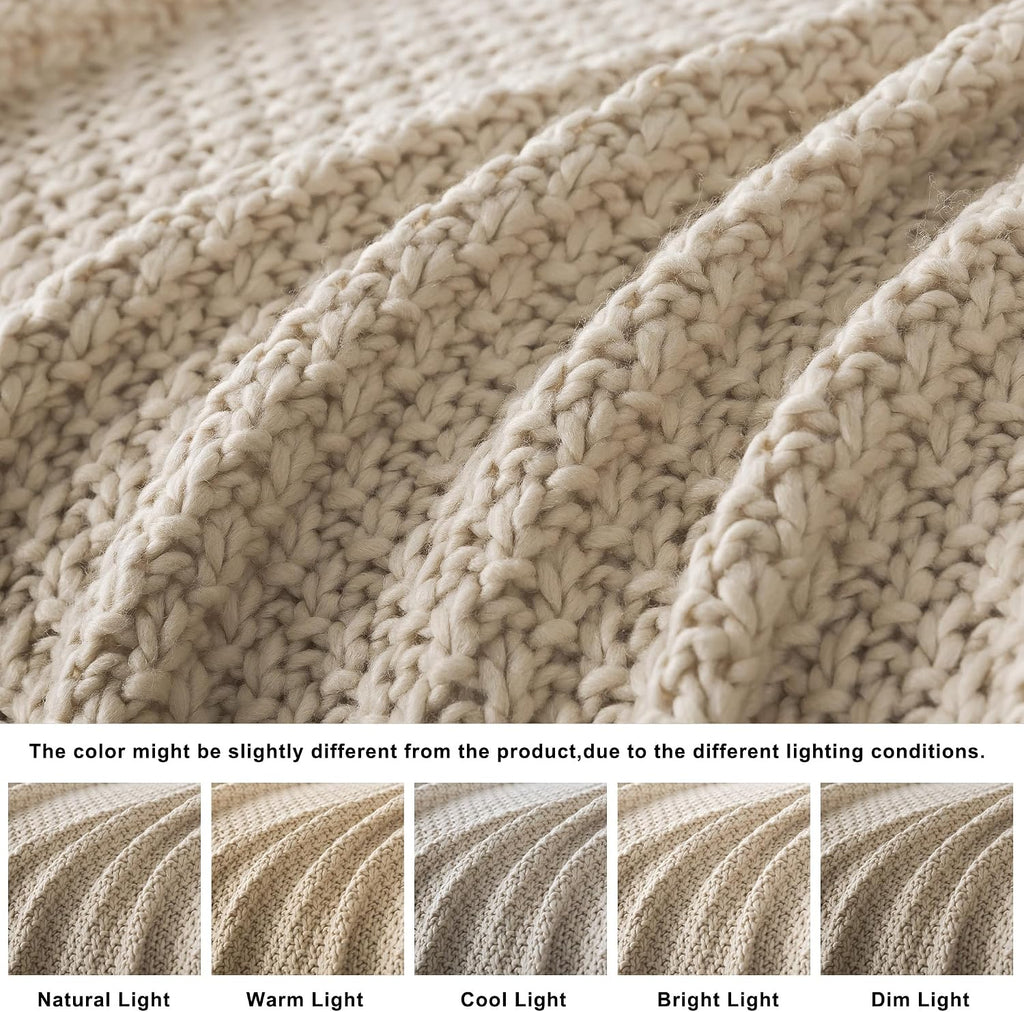 Camel Cable Knit Throw Blanket
