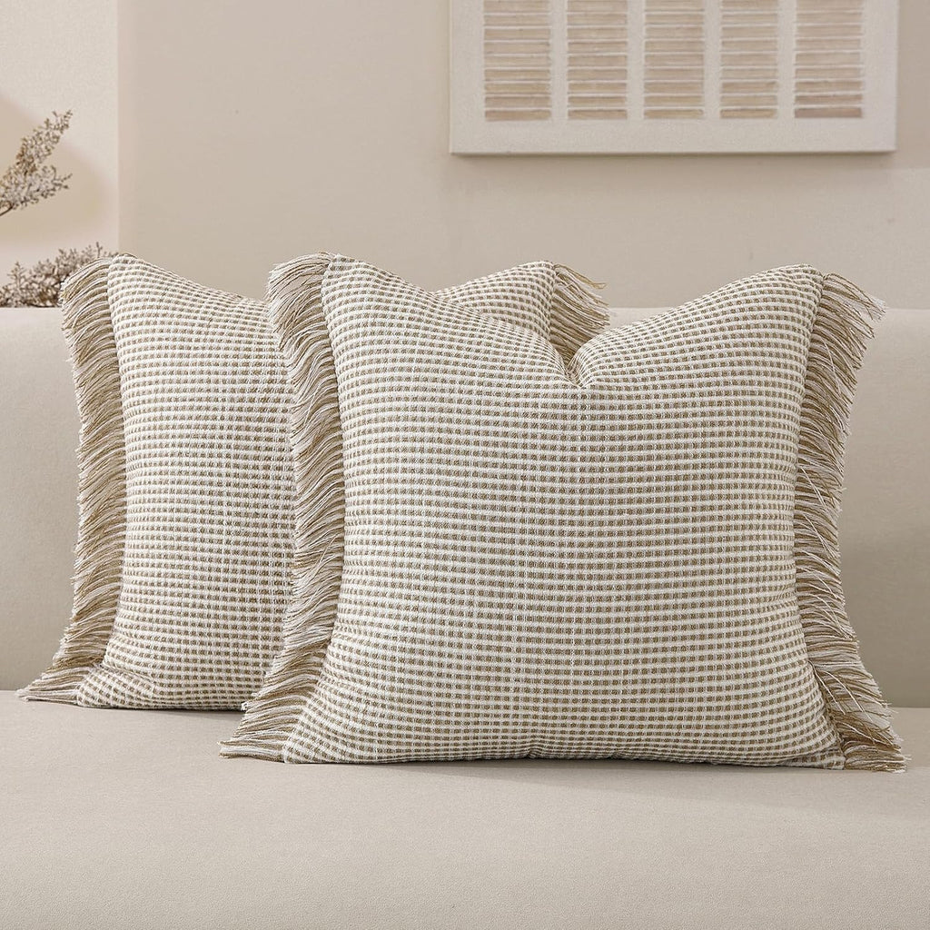 Khaki Boho Fringe Pillow Covers