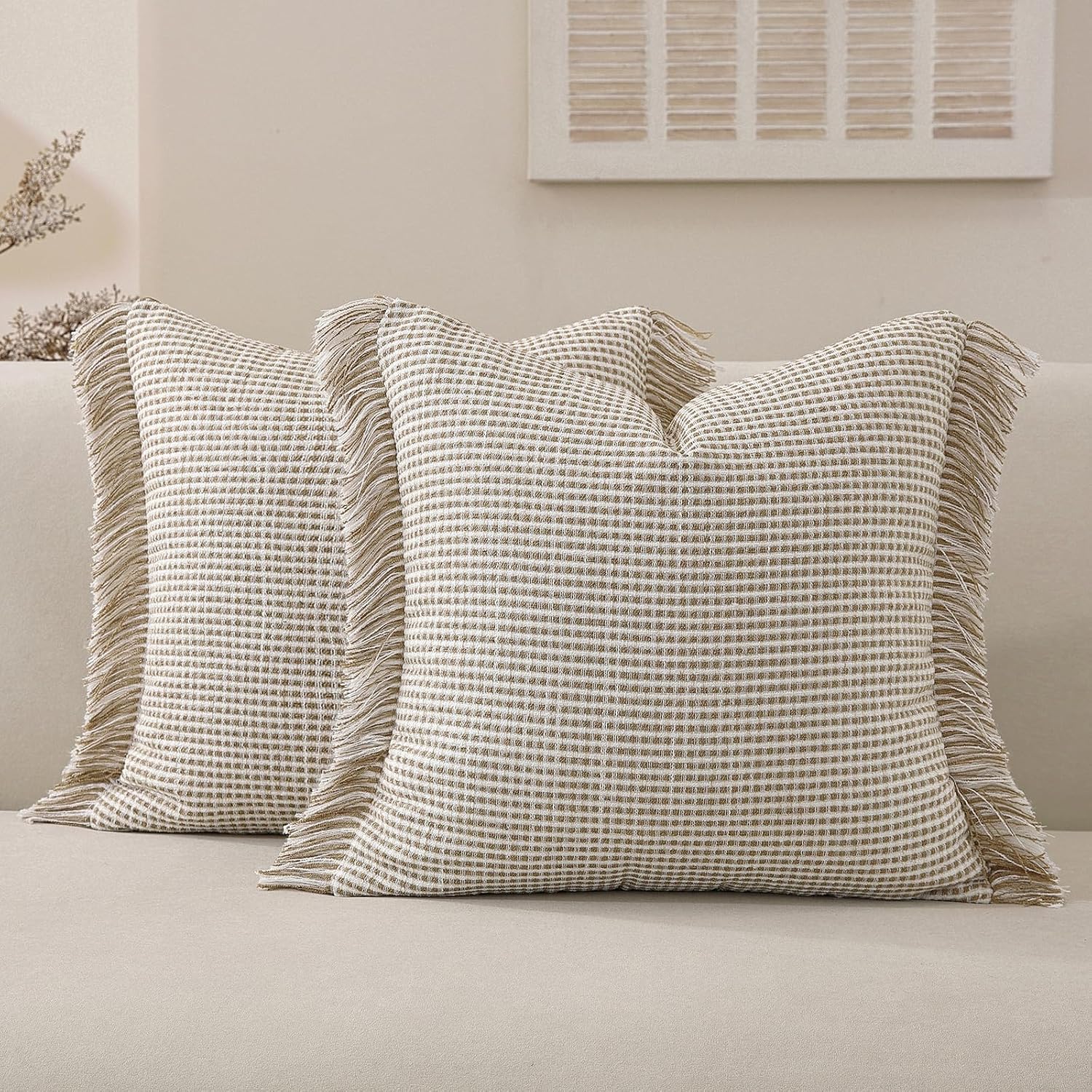 Khaki Boho Fringe Pillow Covers