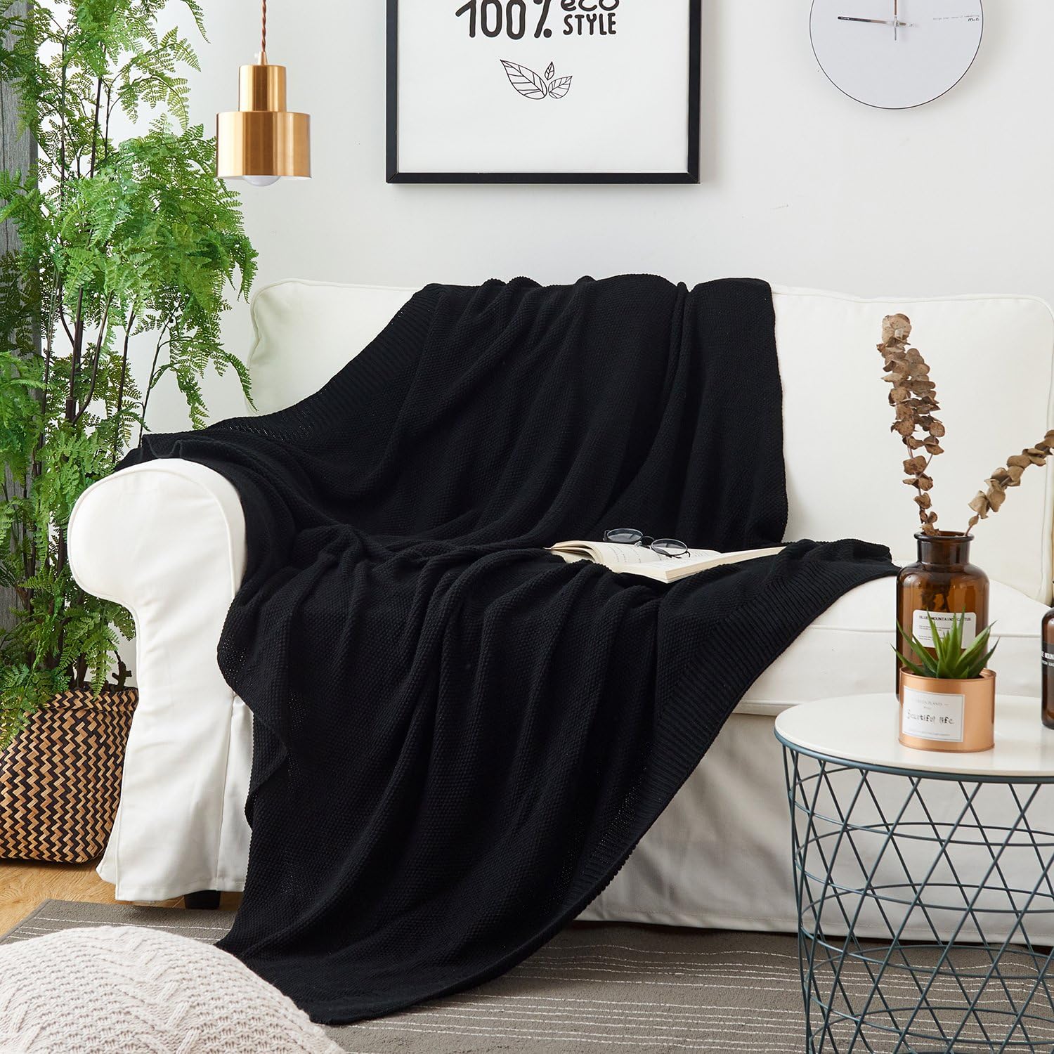 Black Cable Knit Throw Blanket