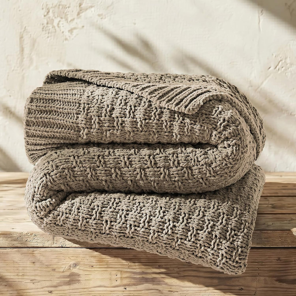 Taupe Chunky Chenille Throw Blanket
