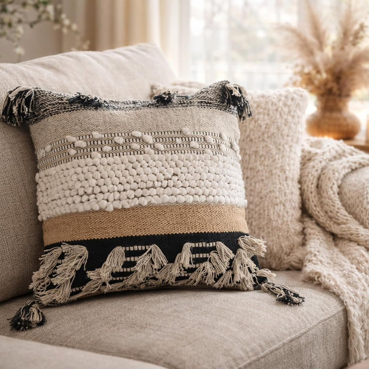 Boho Textured Neutral Pillow Cover