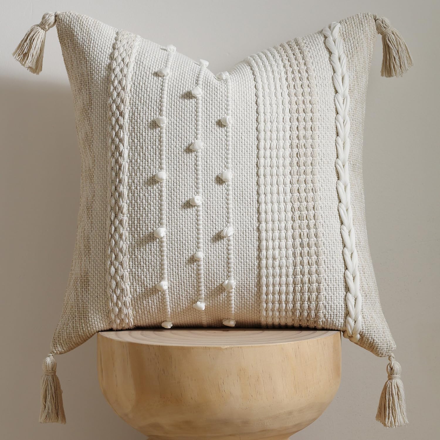 Beige Boho Textured Pillow Cover