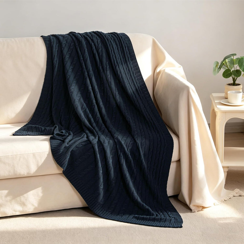 Navy Cable Knit Throw Blanket