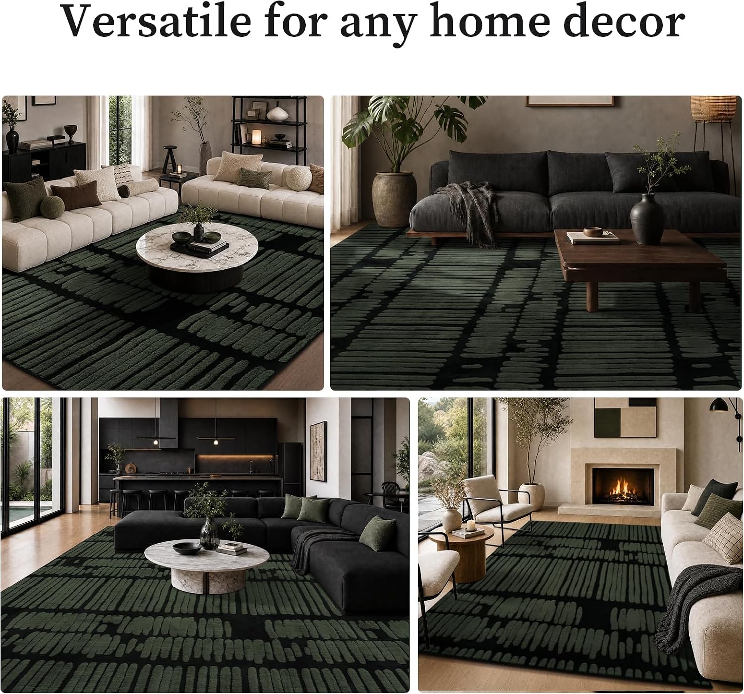 Washable Olive Green Abstract Rug