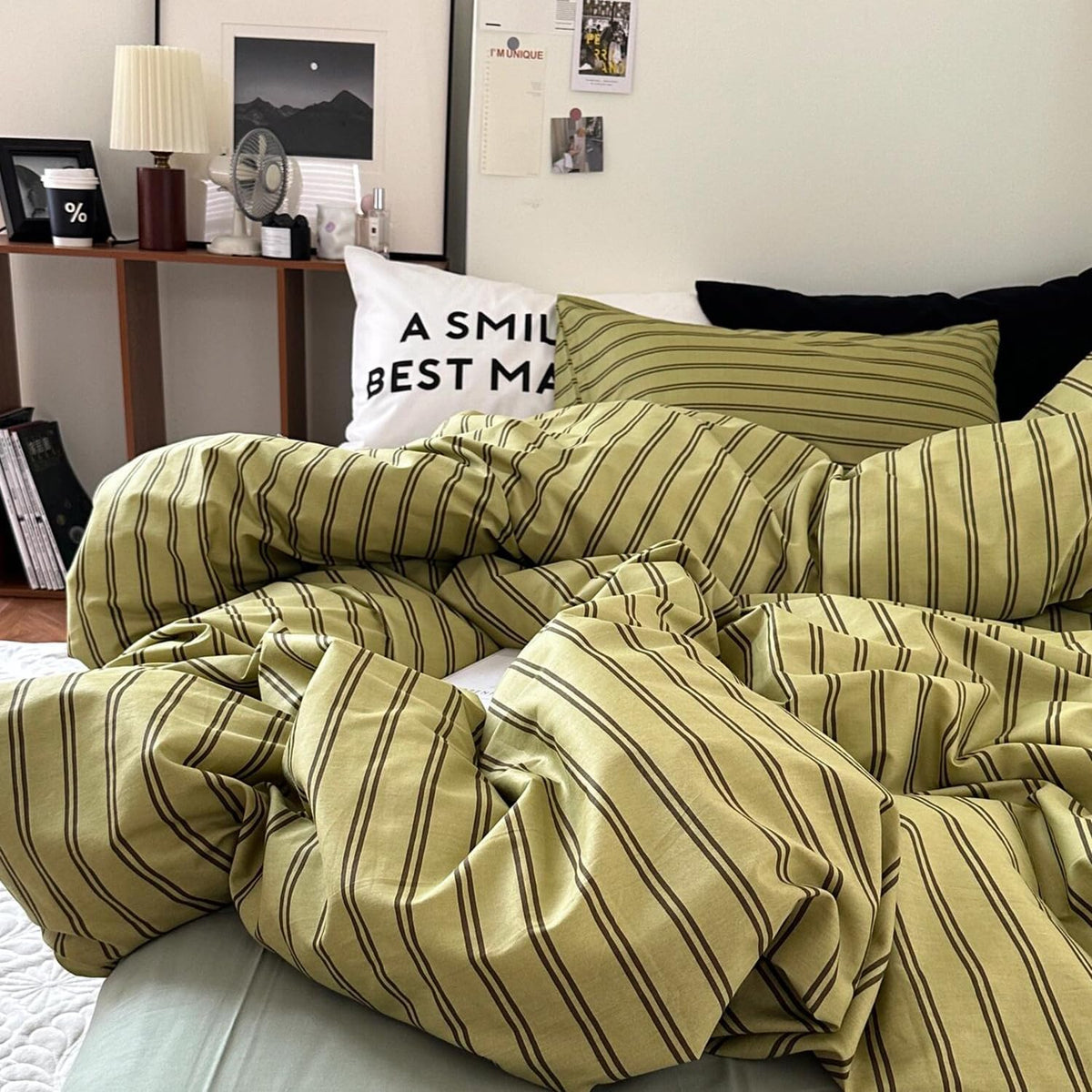 Olive Taupe Striped Duvet Cover Set