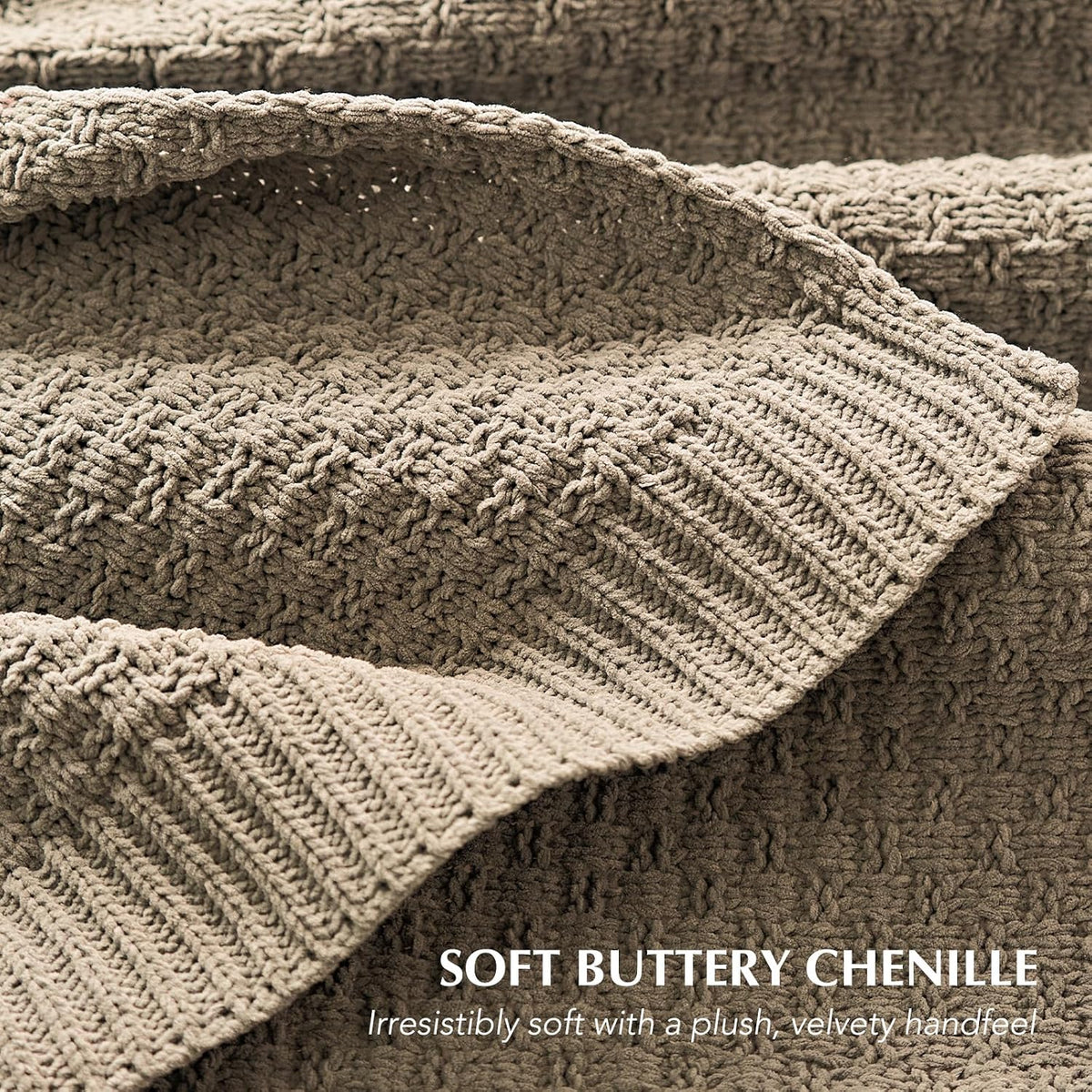 Taupe Chunky Chenille Throw Blanket