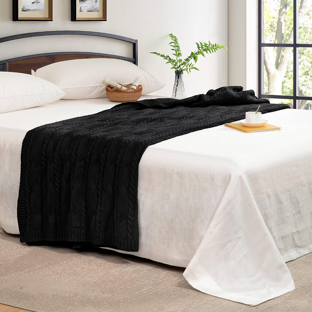 Black Cable Knit Throw Blanket