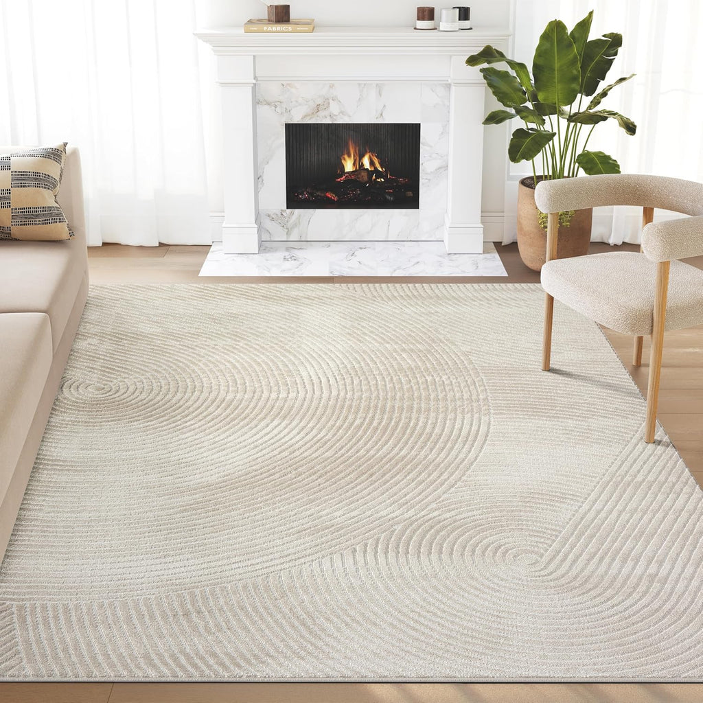 Neutral Geometric Circle Area Rug