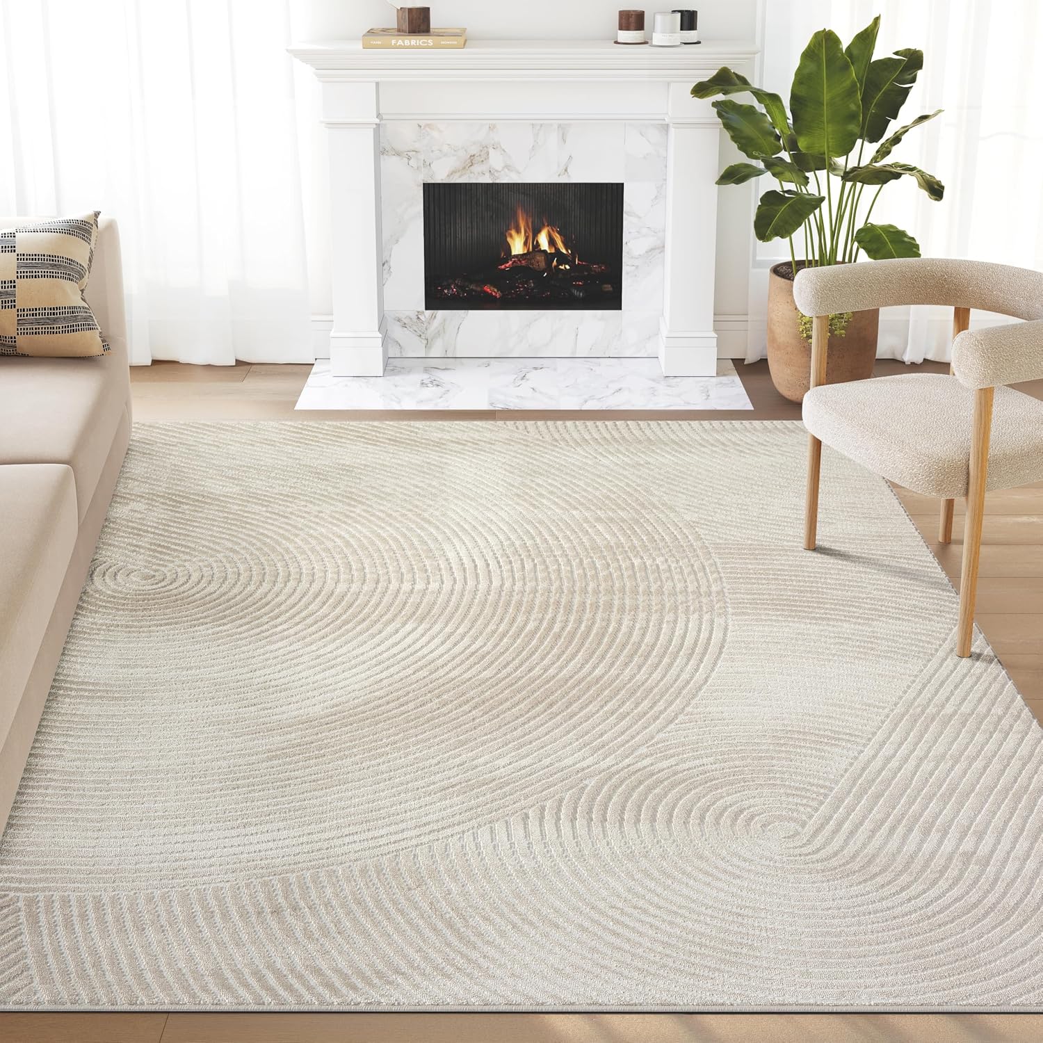 Neutral Geometric Circle Area Rug
