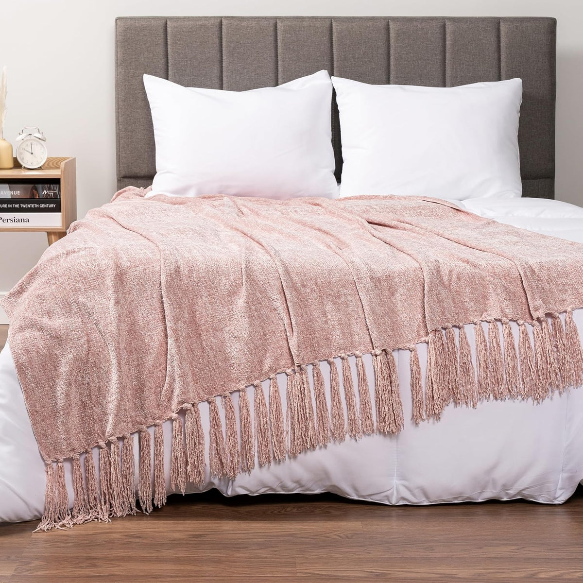 Pink Chenille Tassel Throw Blanket