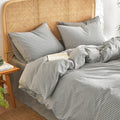 Grey Striped Washed Cotton Duvet Cover Set