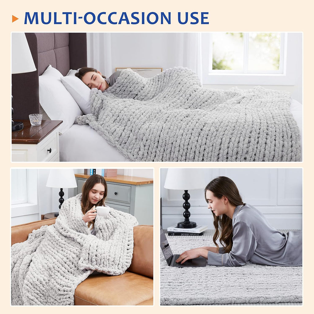 Grey Chunky Chenille Throw Blanket