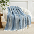 Blue Ivory Knit Throw Blanket