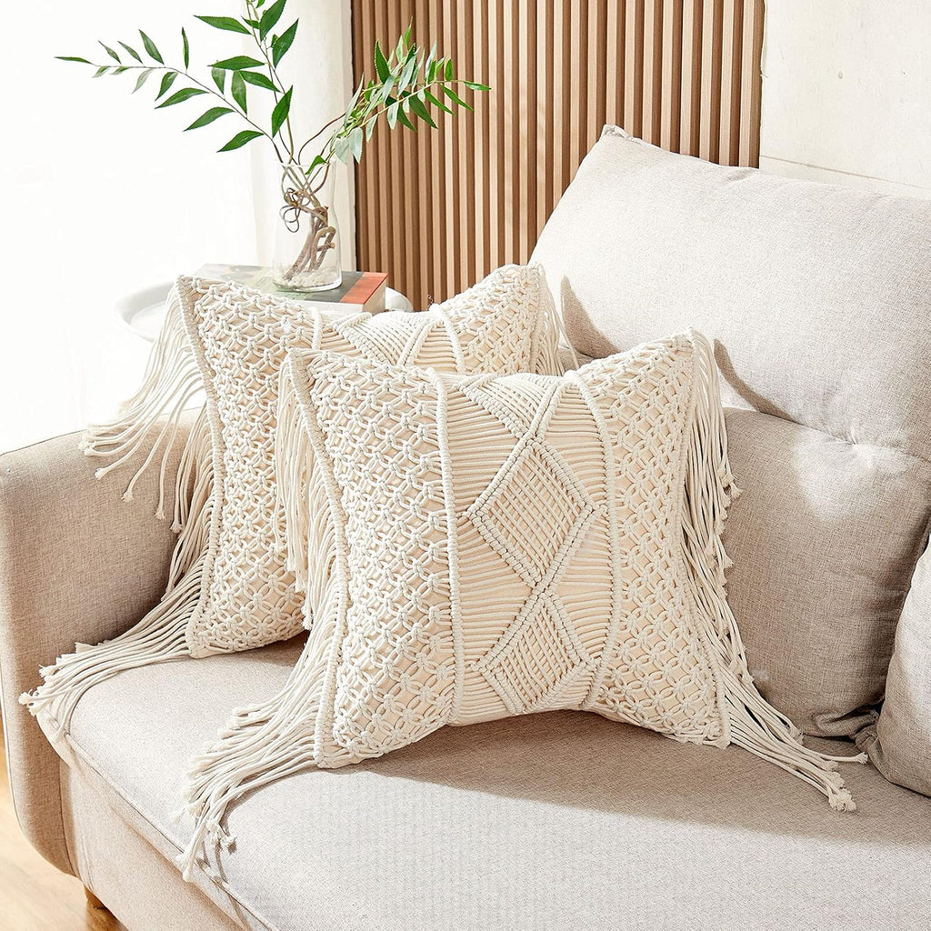 Cream Macrame Boho Pillow Covers