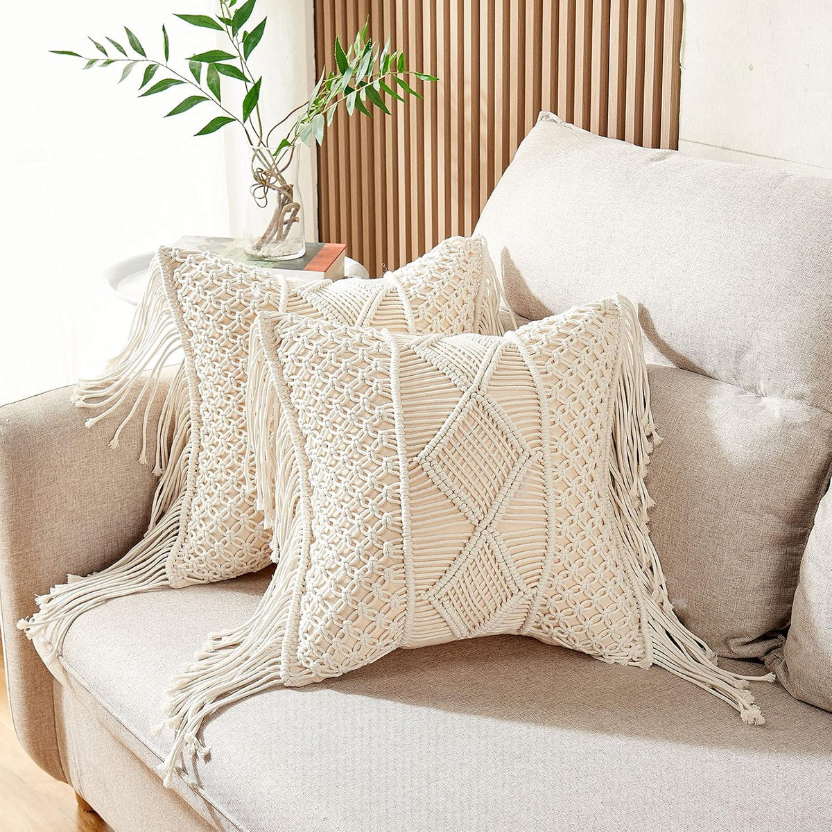 Cream Macrame Boho Pillow Covers