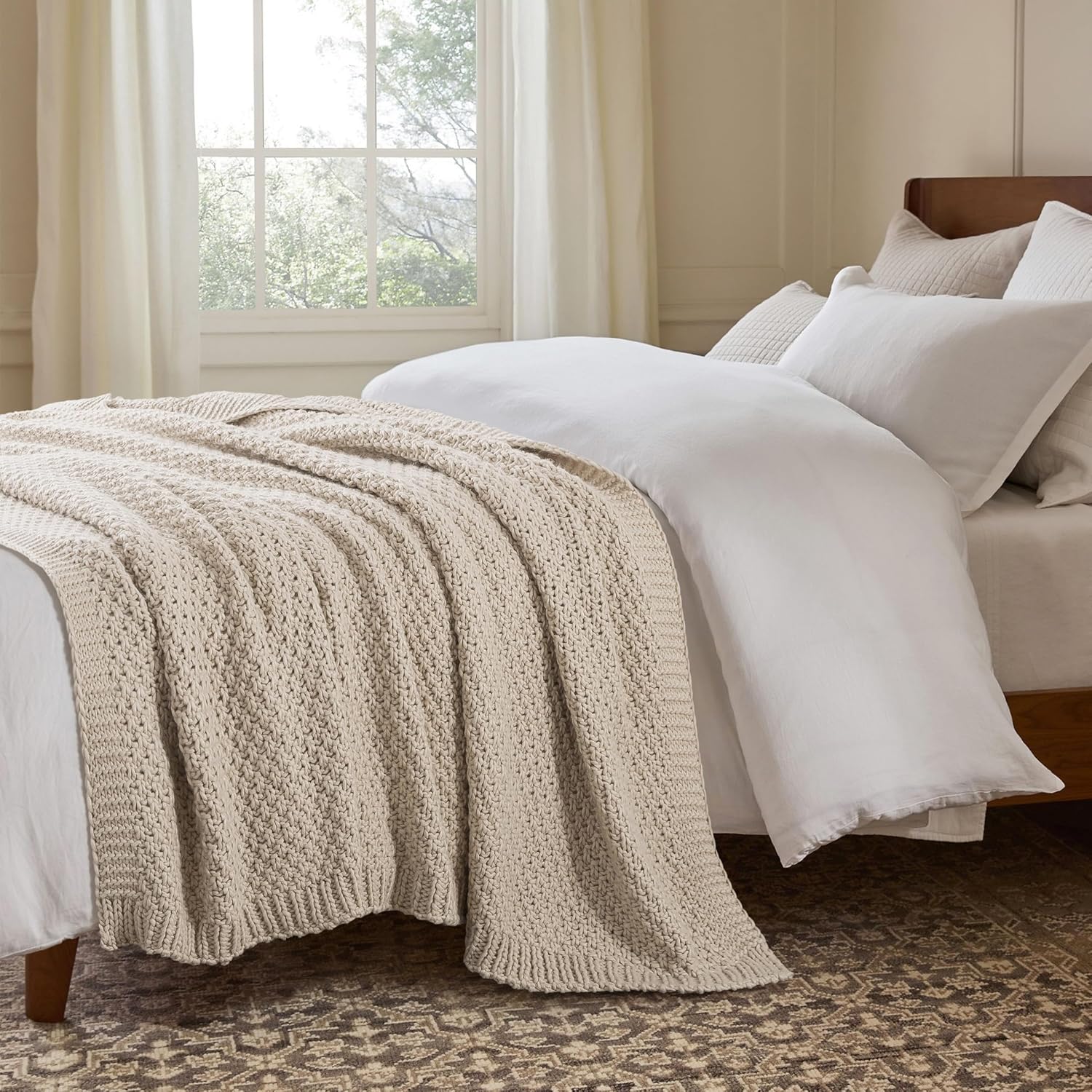 Camel Cable Knit Throw Blanket