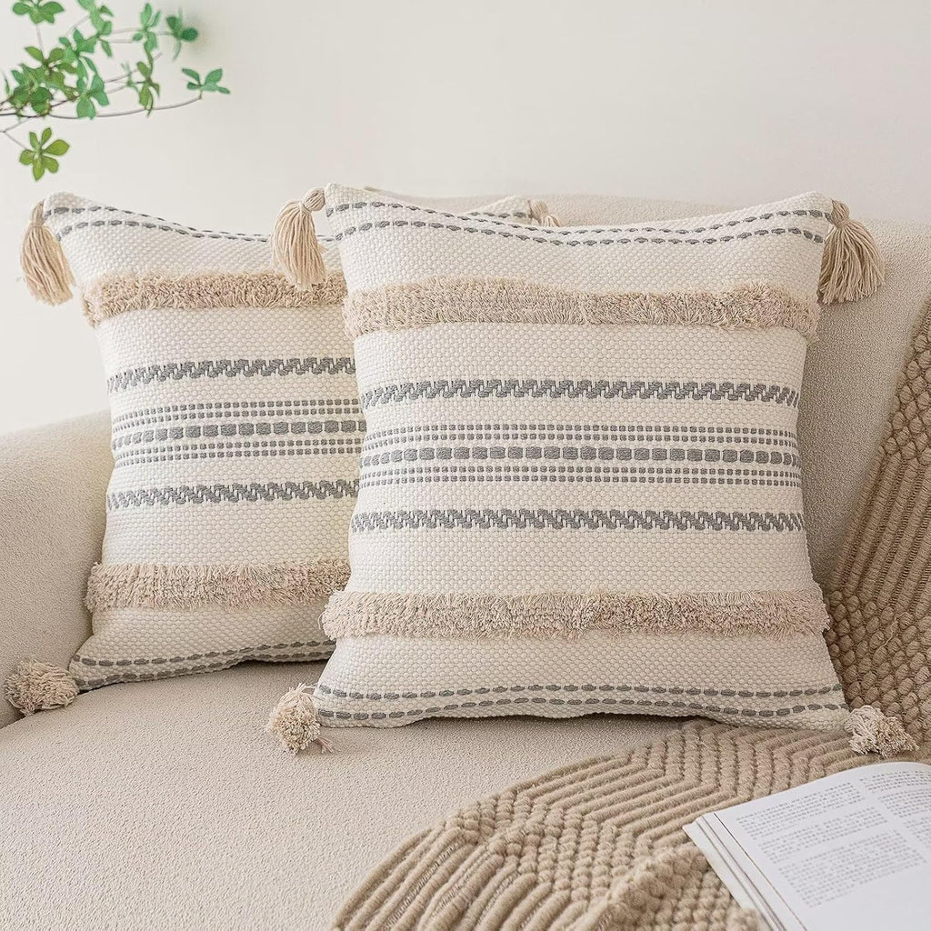 Khaki Boho Textured Pillow Covers