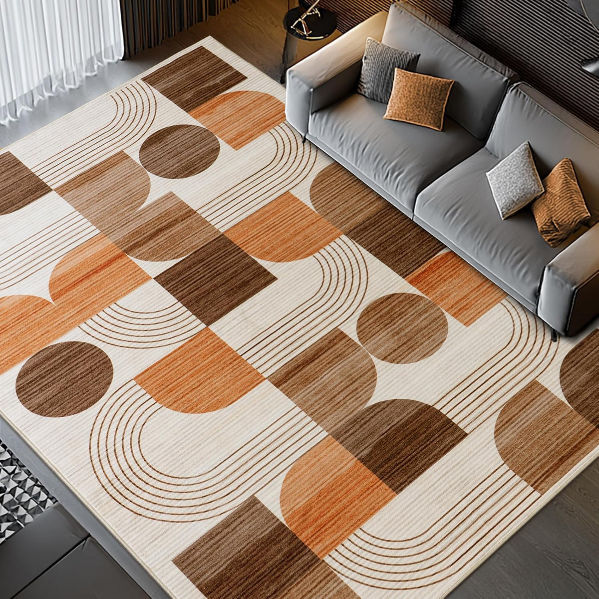 Washable Orange Geometric Area Rug