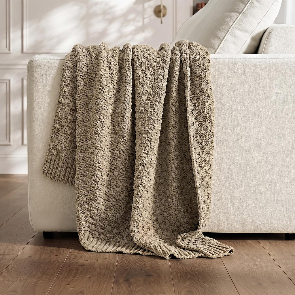 Taupe Chunky Chenille Throw Blanket