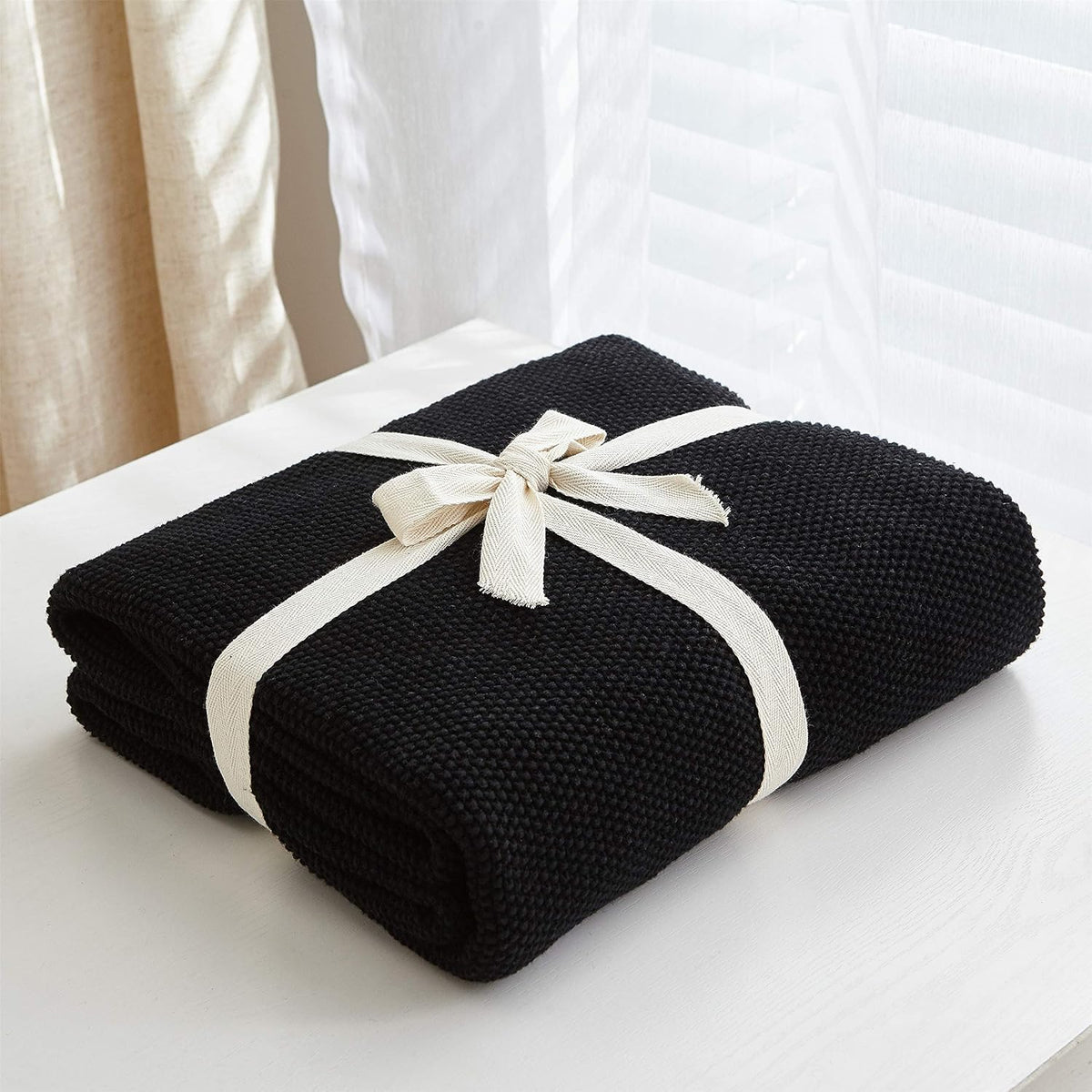 Black Cable Knit Throw Blanket