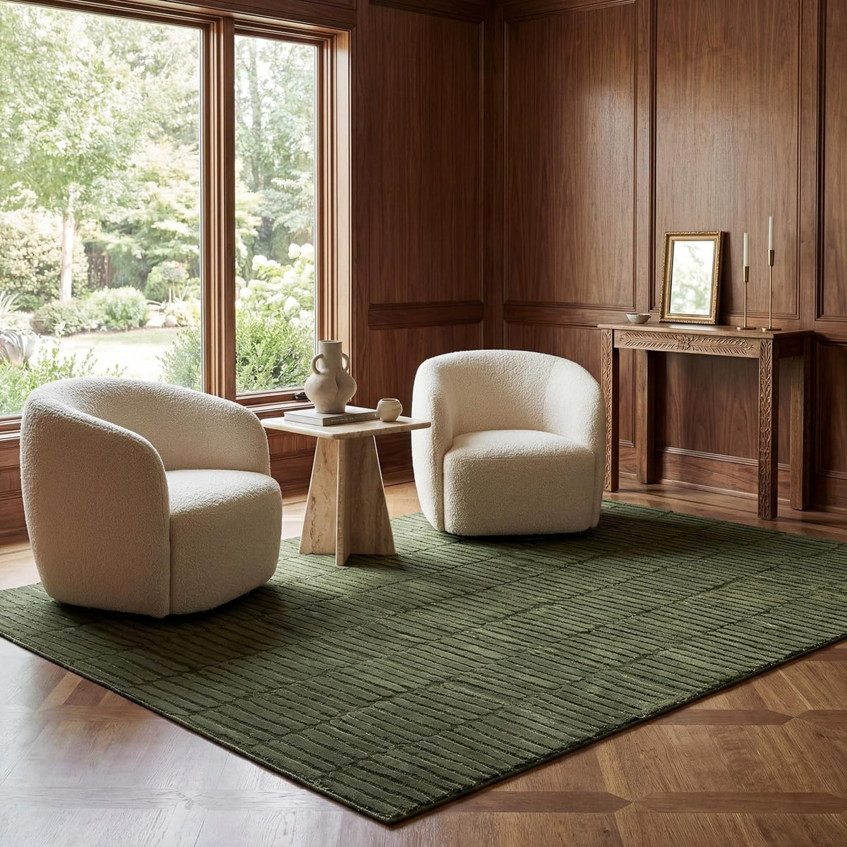 Washable Green Geometric Area Rug
