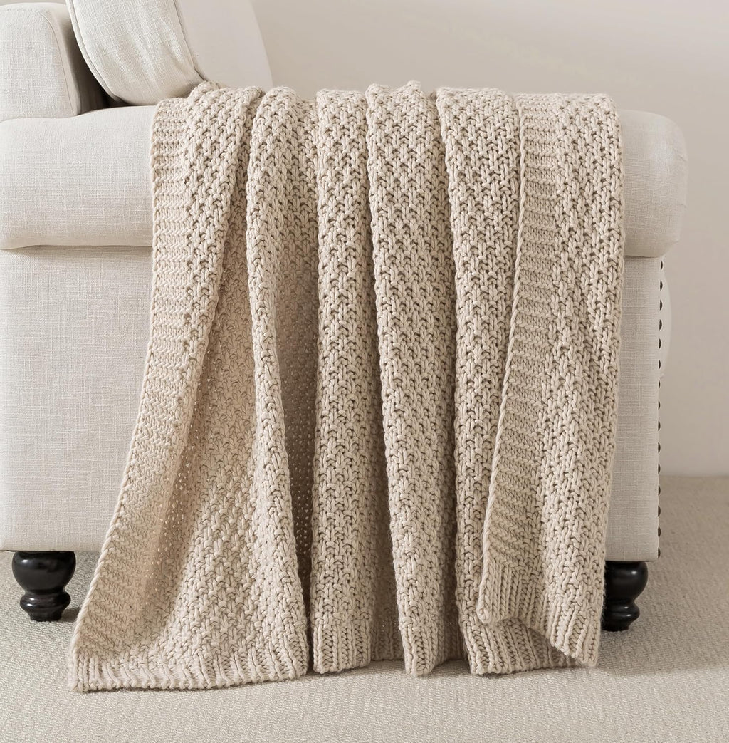 Camel Cable Knit Throw Blanket