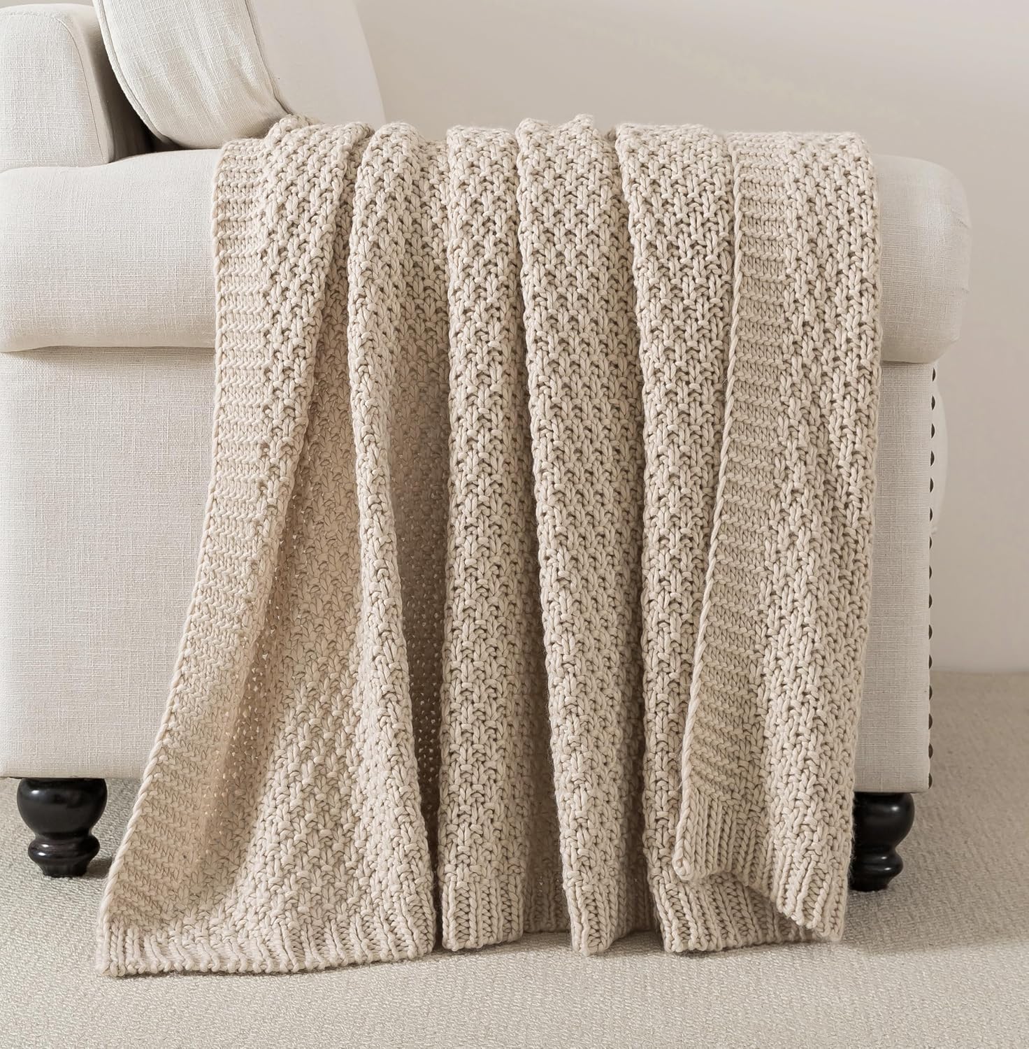 Camel Cable Knit Throw Blanket