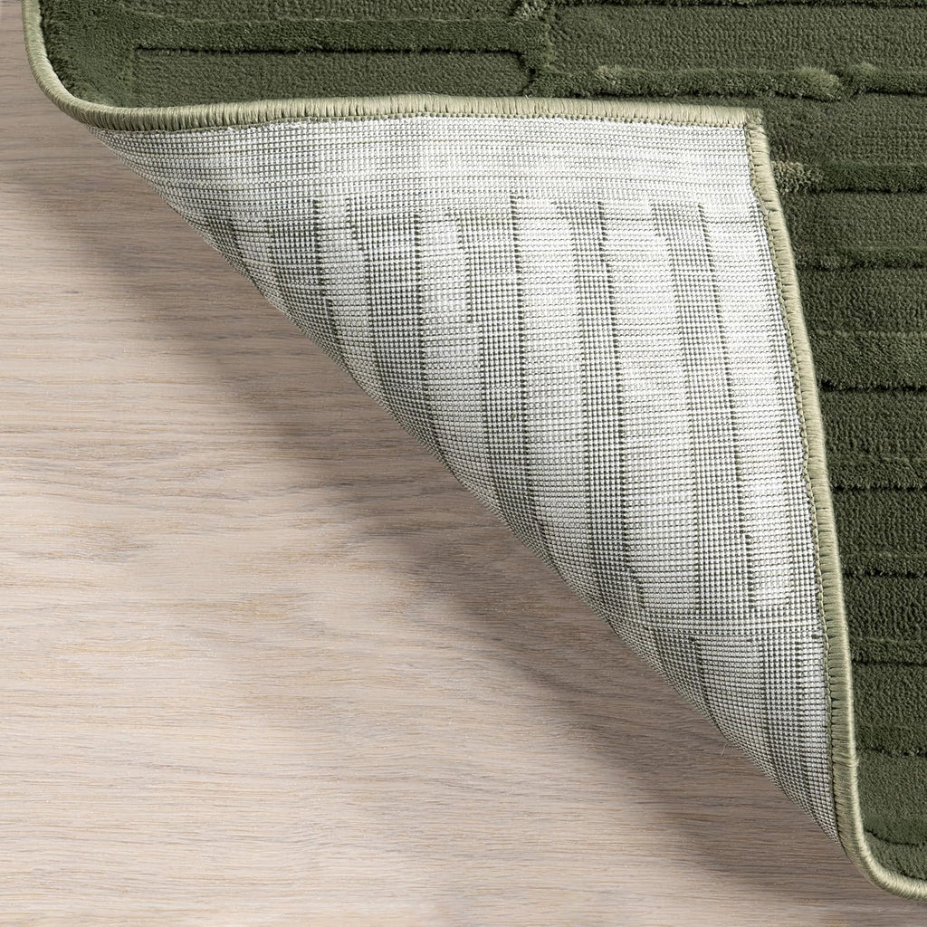 Washable Green Geometric Area Rug