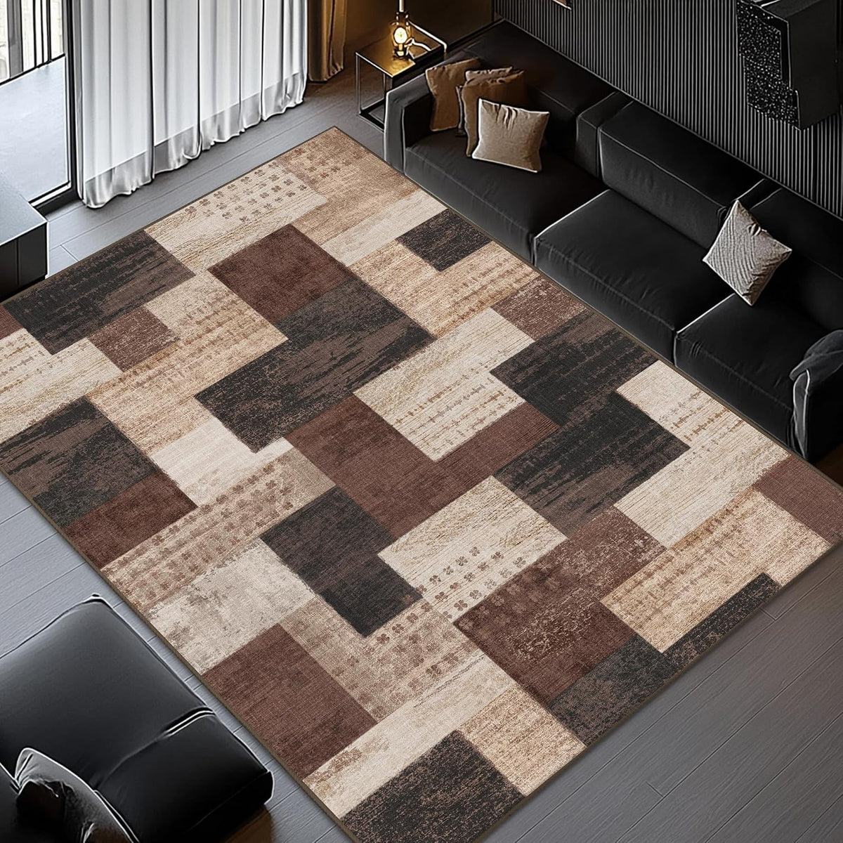 Brown Geometric Patchwork Area Rug