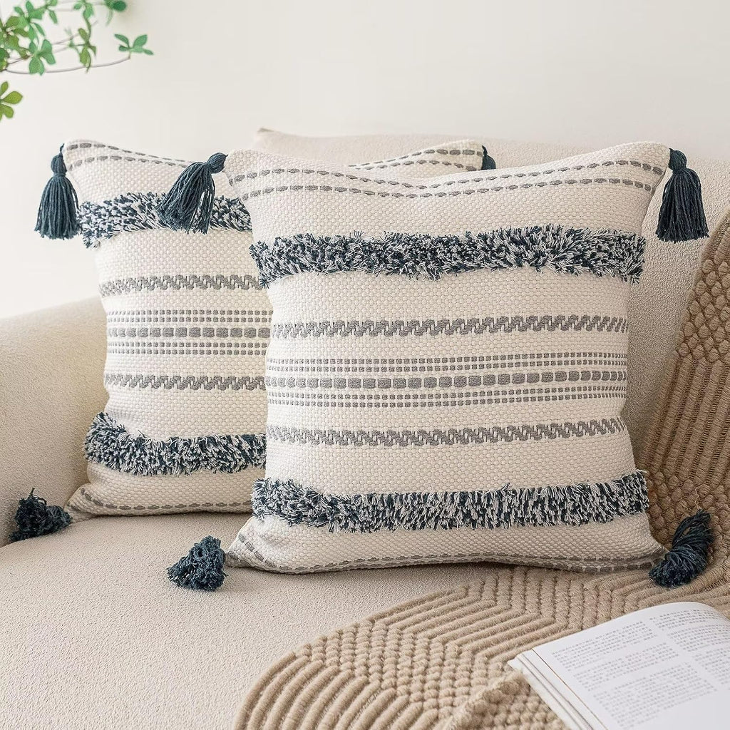 Dark Blue Boho Textured Pillow Covers