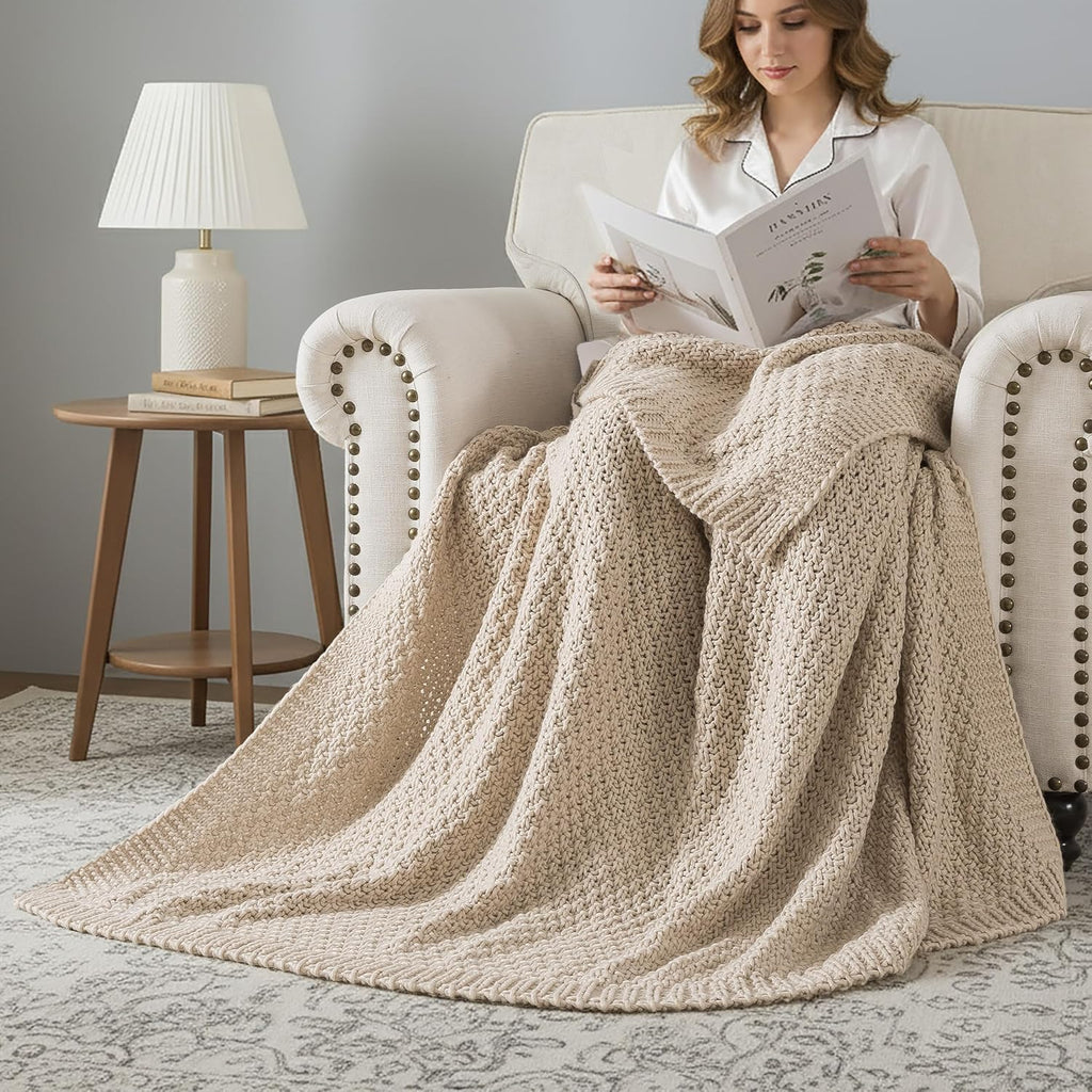 Camel Cable Knit Throw Blanket