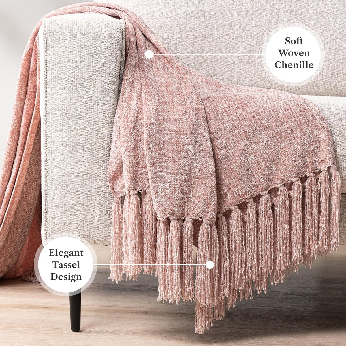 Pink Chenille Tassel Throw Blanket