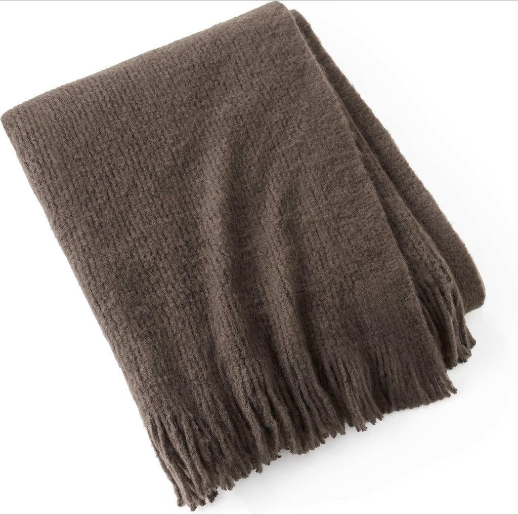 Dark Brown Faux Mohair Throw Blanket