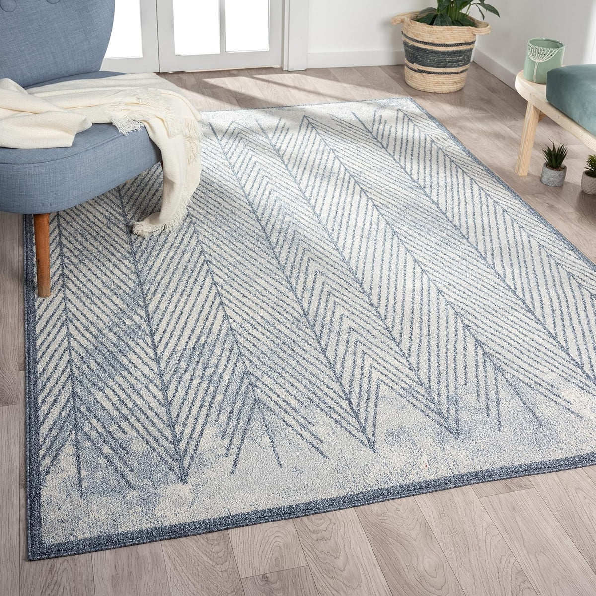 Blue Geometric Large Area Rug