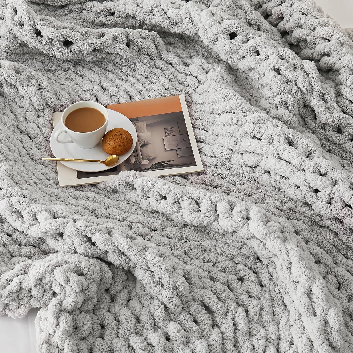 Grey Chunky Chenille Throw Blanket