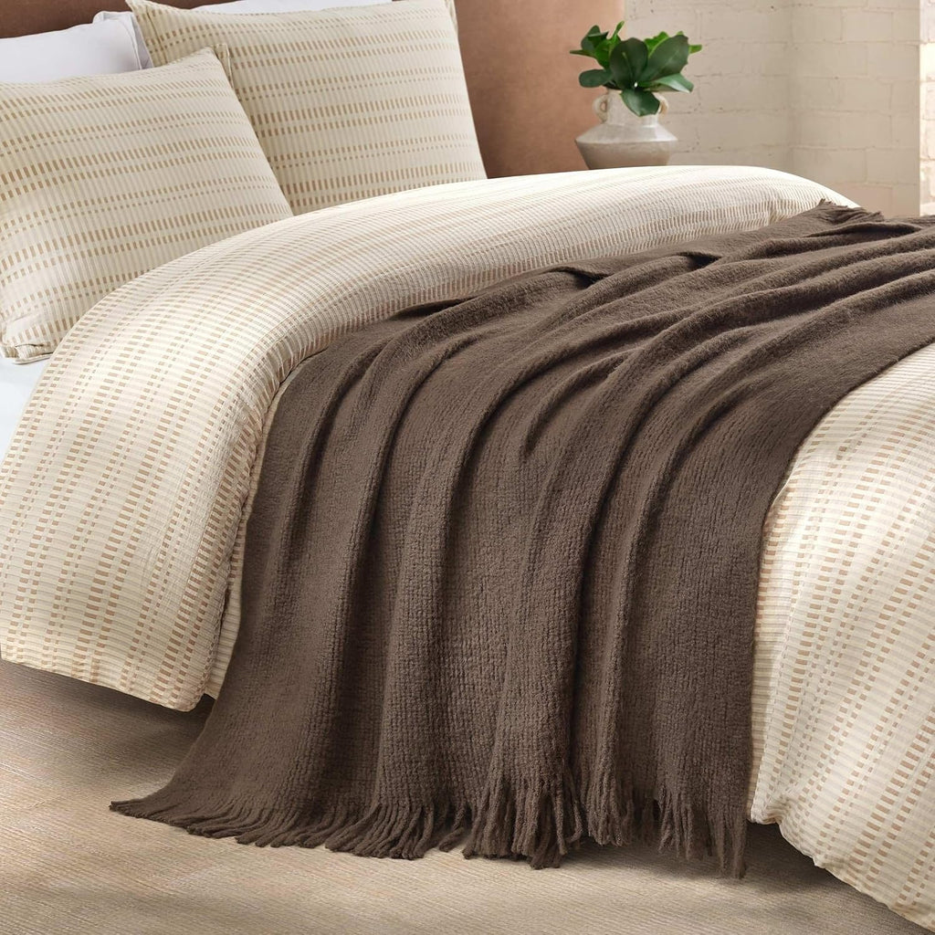 Dark Brown Faux Mohair Throw Blanket