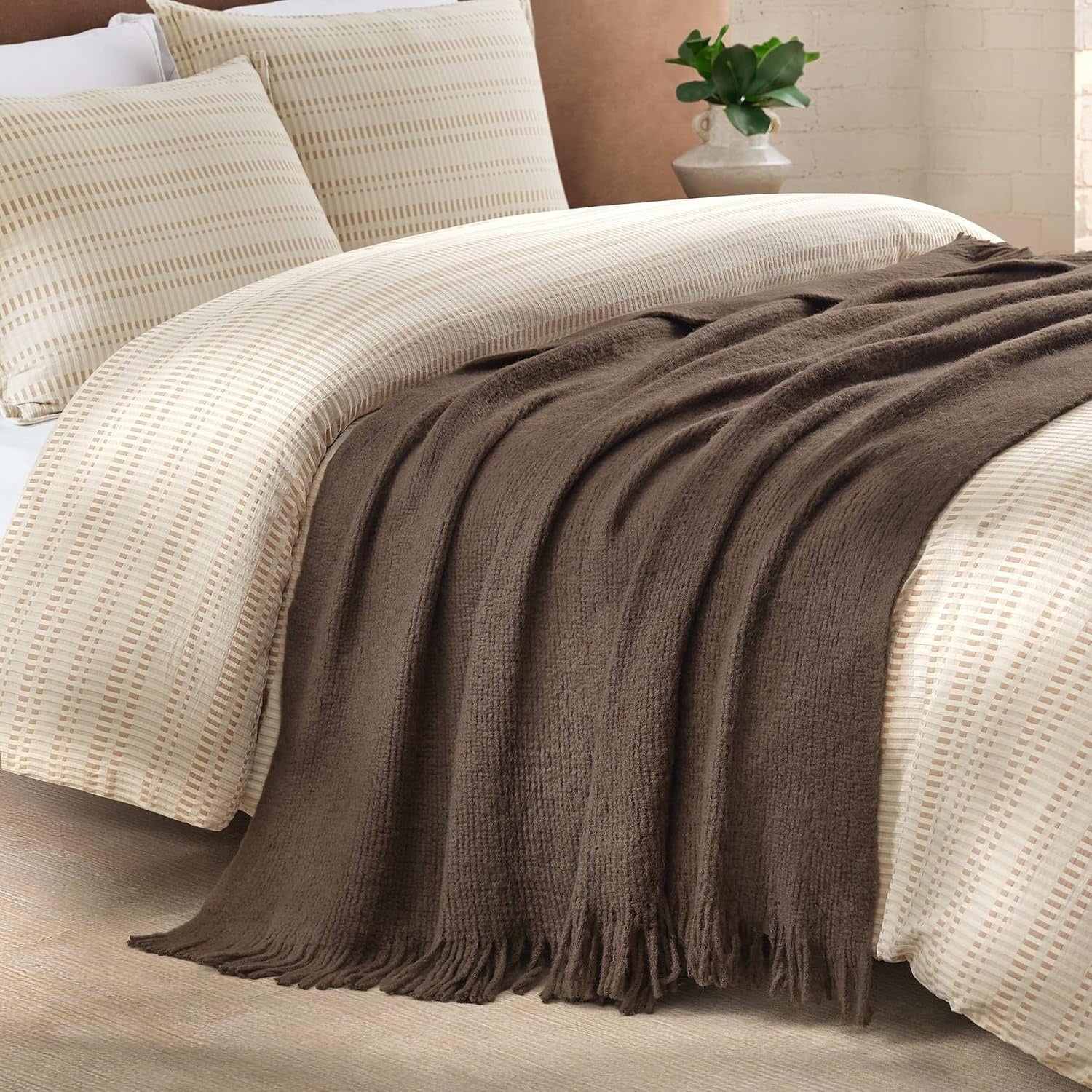 Dark Brown Faux Mohair Throw Blanket